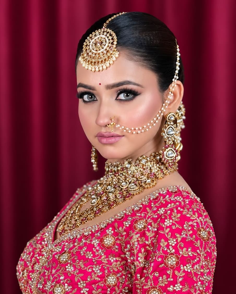 Detail of bridal makeup application
